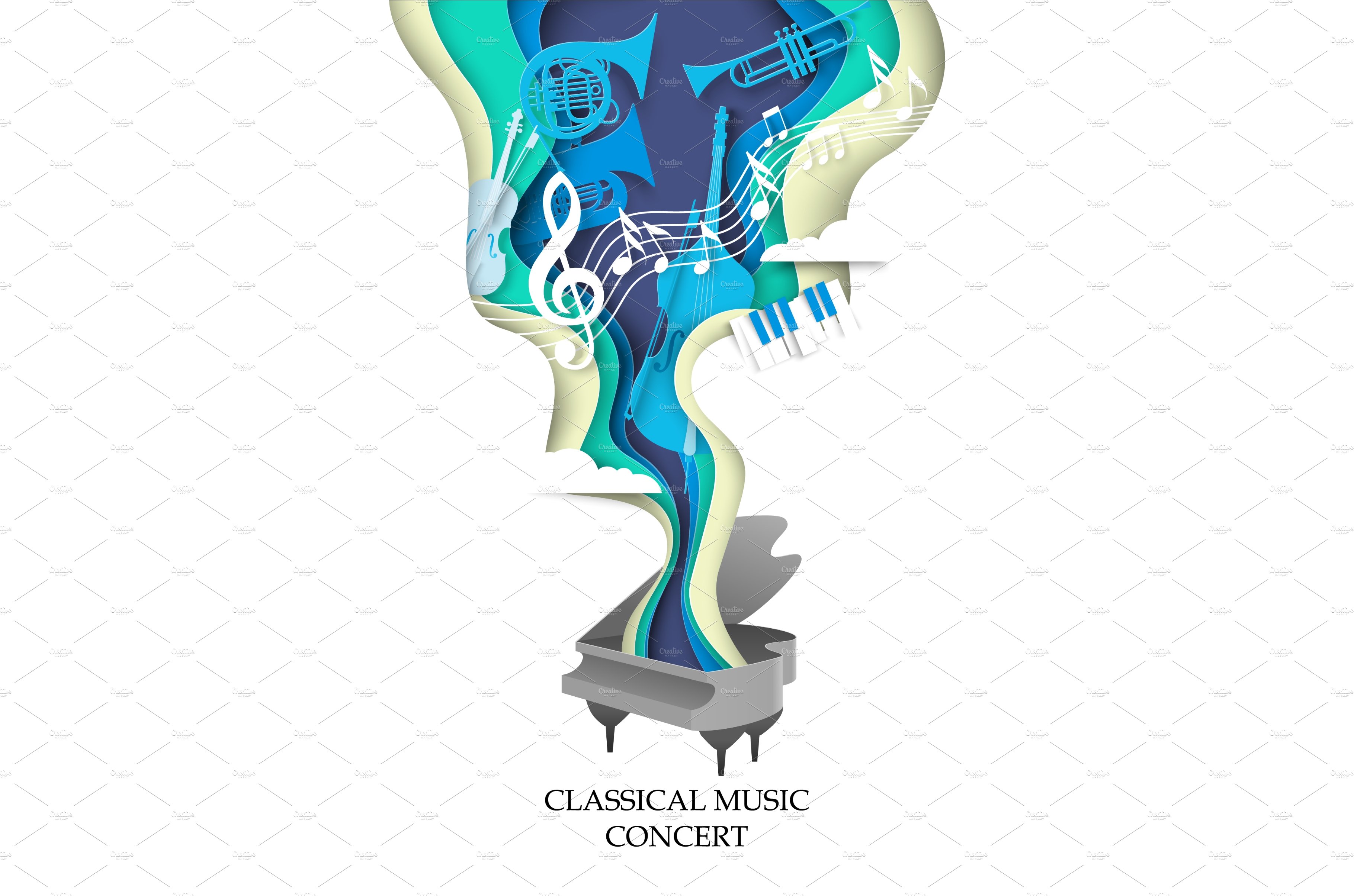 Classical music concert paper cut cover image.