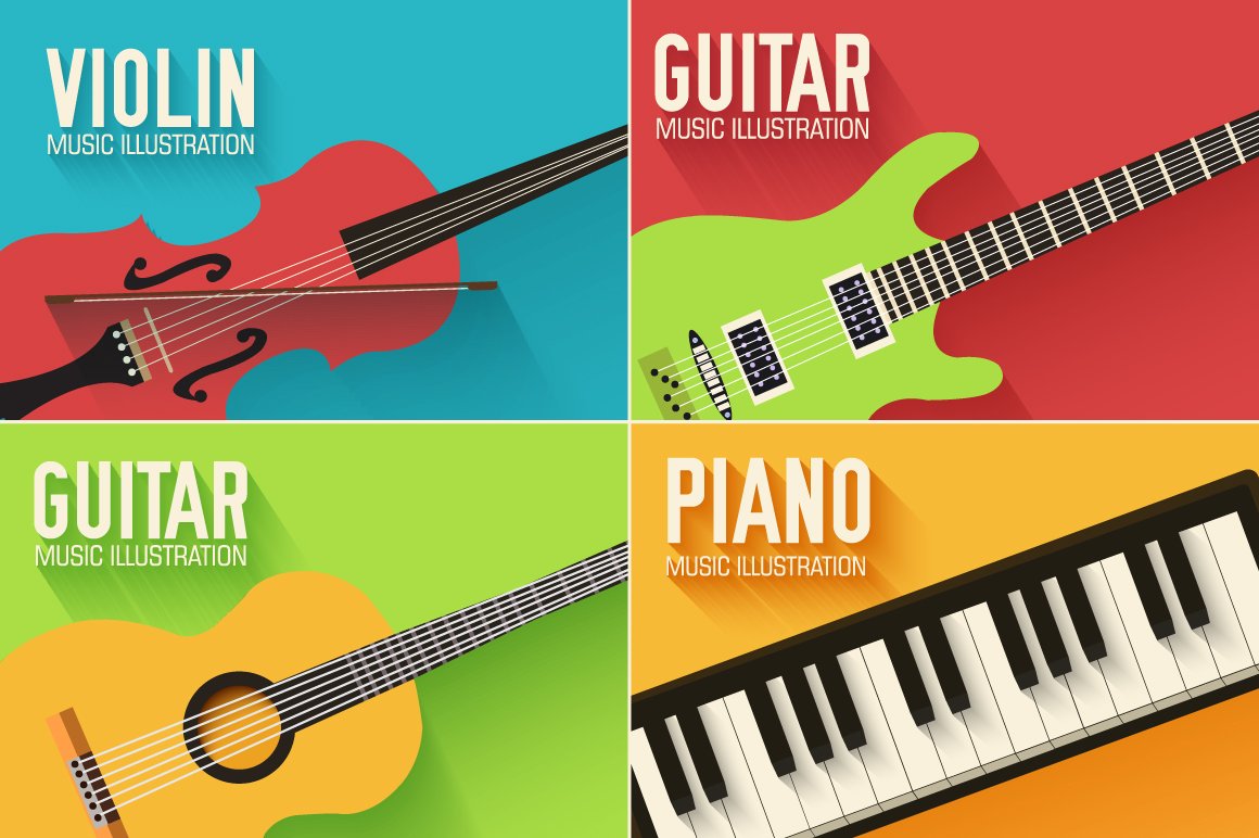 Music flat instruments illustrations cover image.