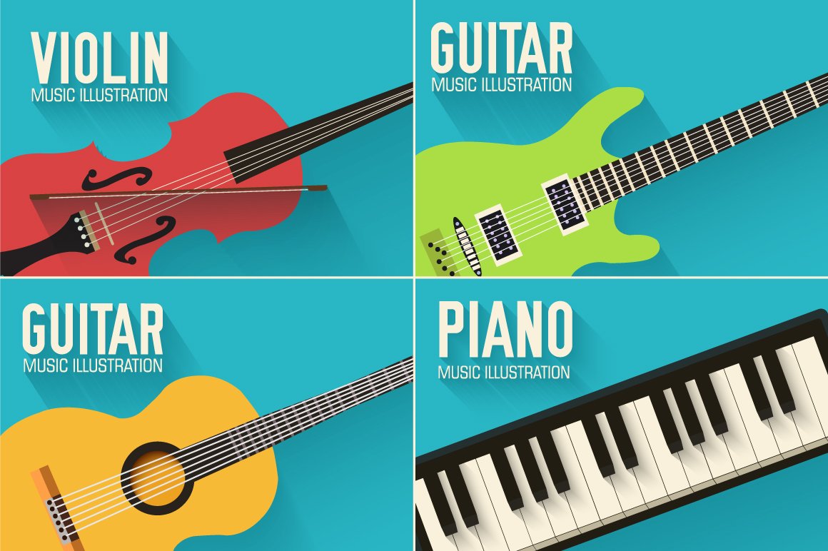 Music flat instruments illustrations preview image.