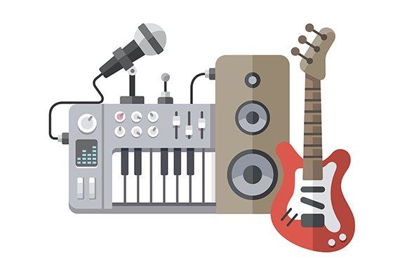 Music tools in flat style cover image.