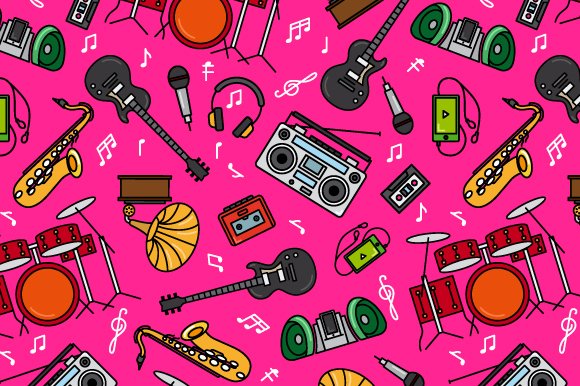 Music instruments pattern cover image.
