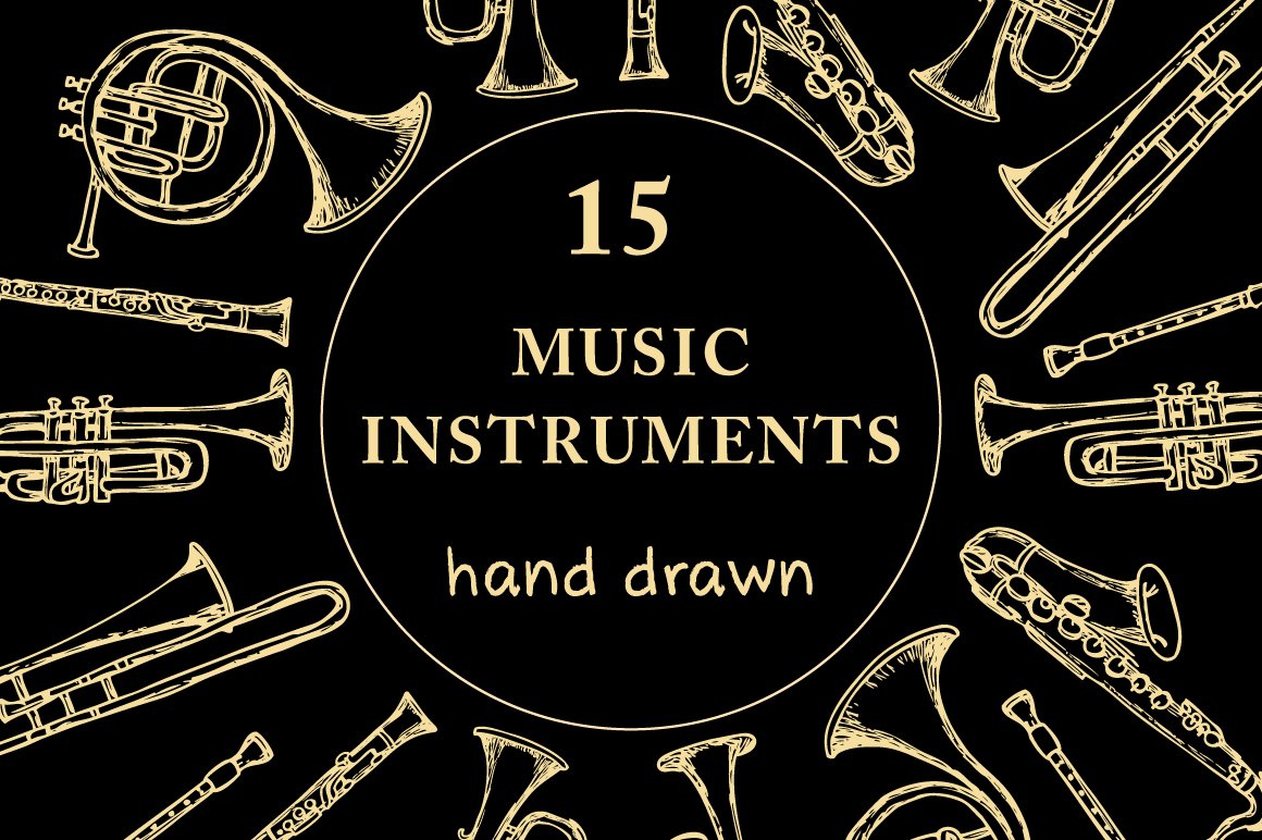 Set of hand drawn music instruments cover image.