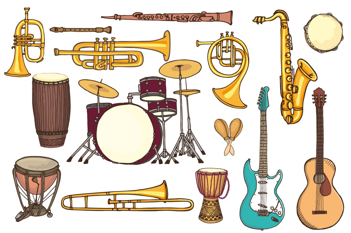 Set of hand drawn music instruments preview image.