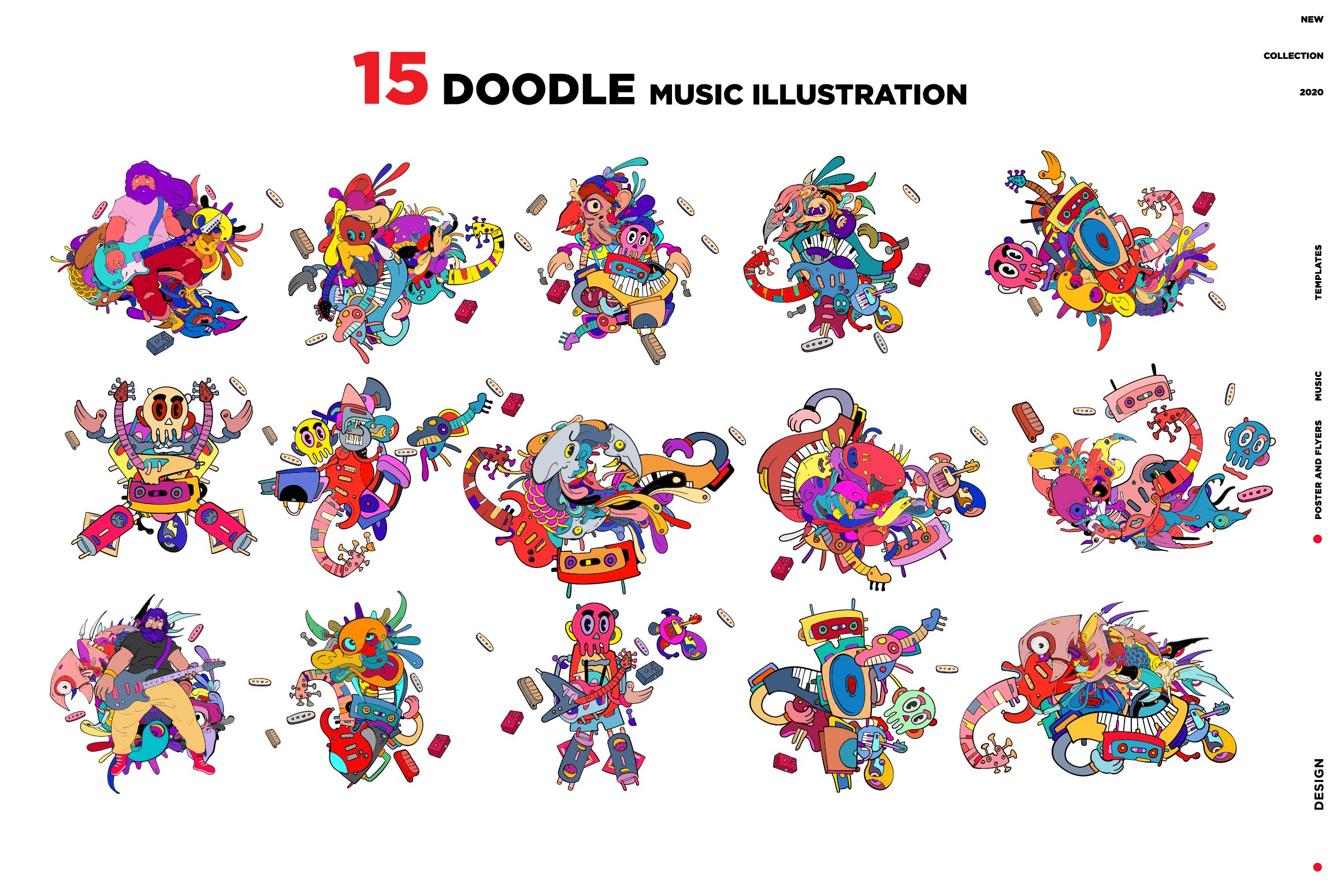 15 Doodle Music Illustration preview image.