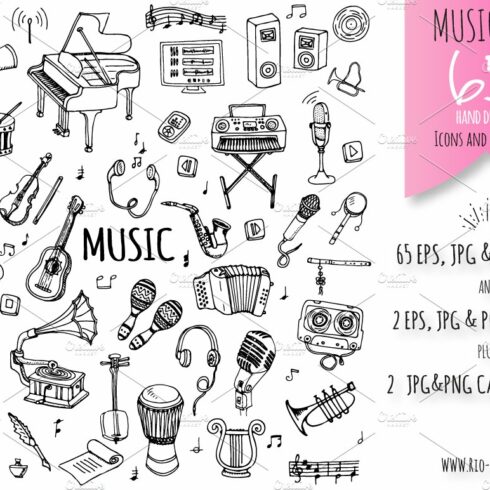 65 Music hand drawn elements set! cover image.