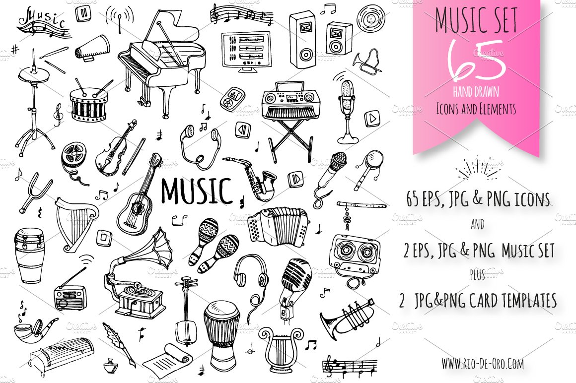 65 Music hand drawn elements set! cover image.