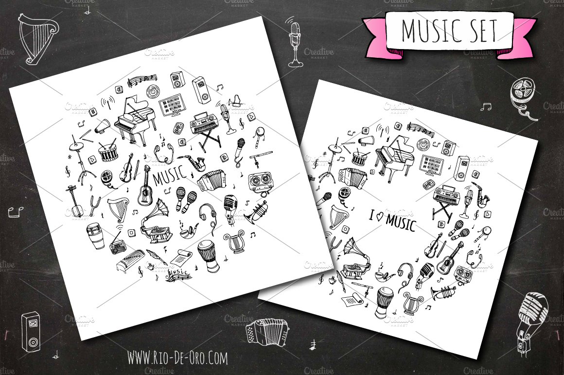 65 Music hand drawn elements set! preview image.