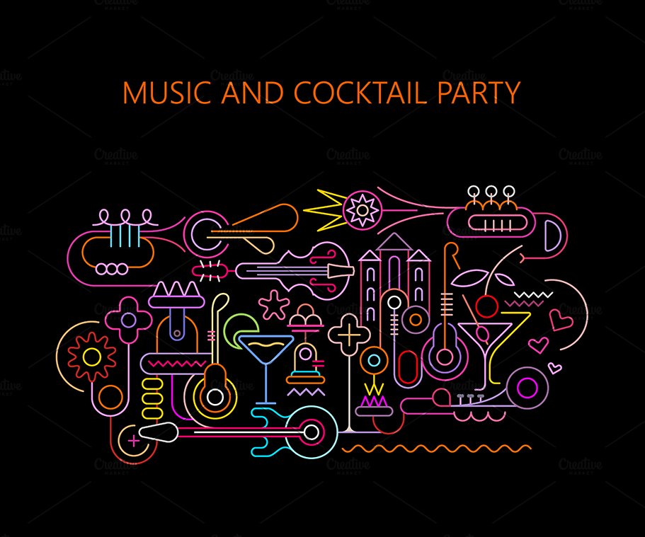 Music and Cocktails vector artwork preview image.