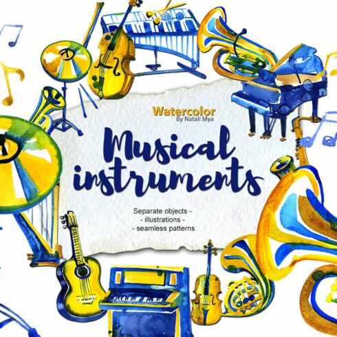 Watercolor musical instruments set cover image.