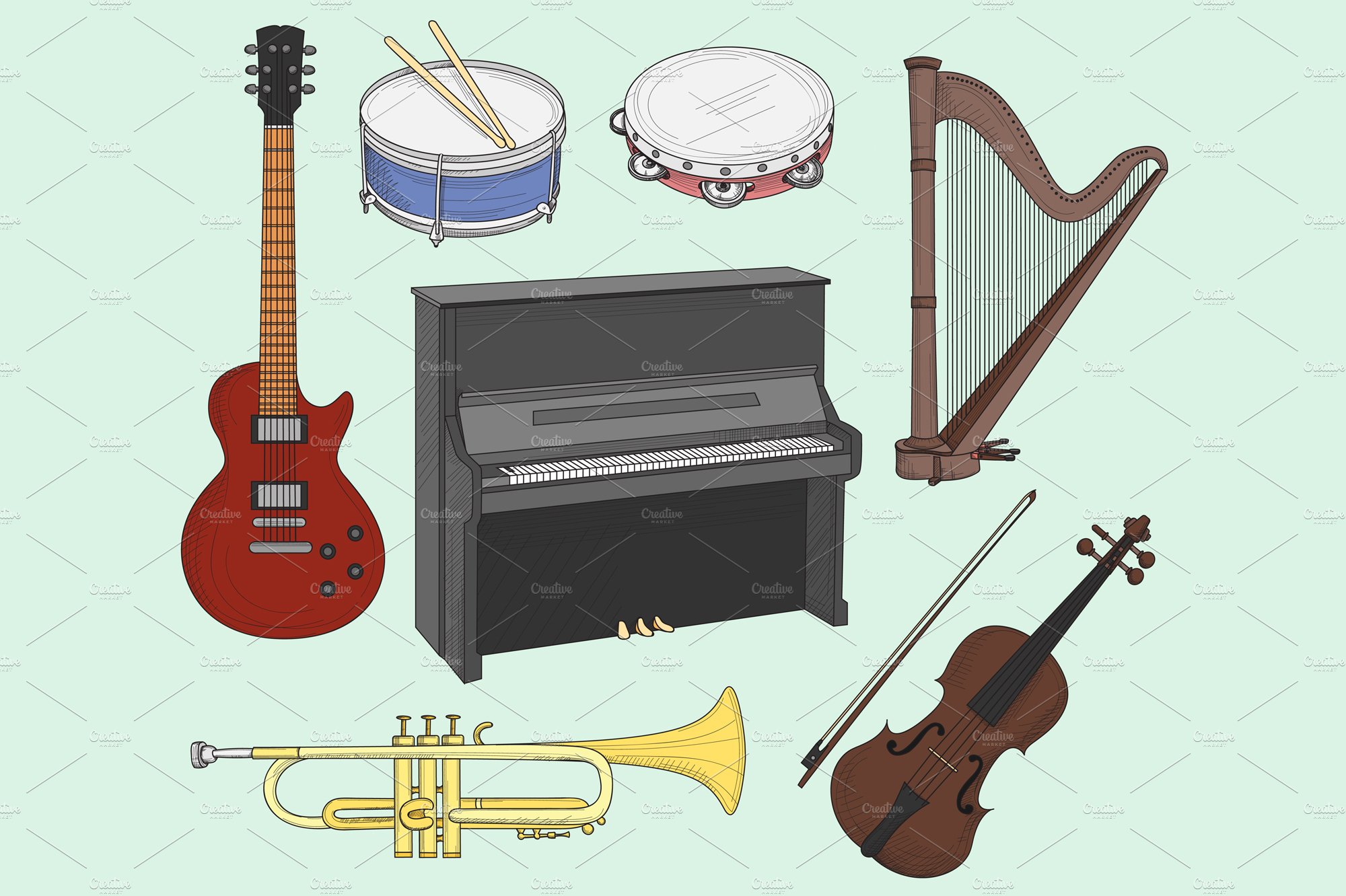 Musical instruments set cover image.