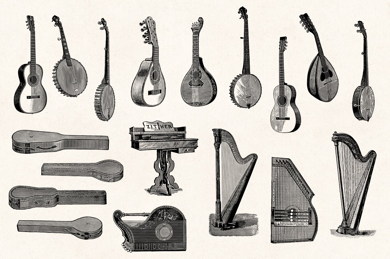 musical instruments engravings set 03 681