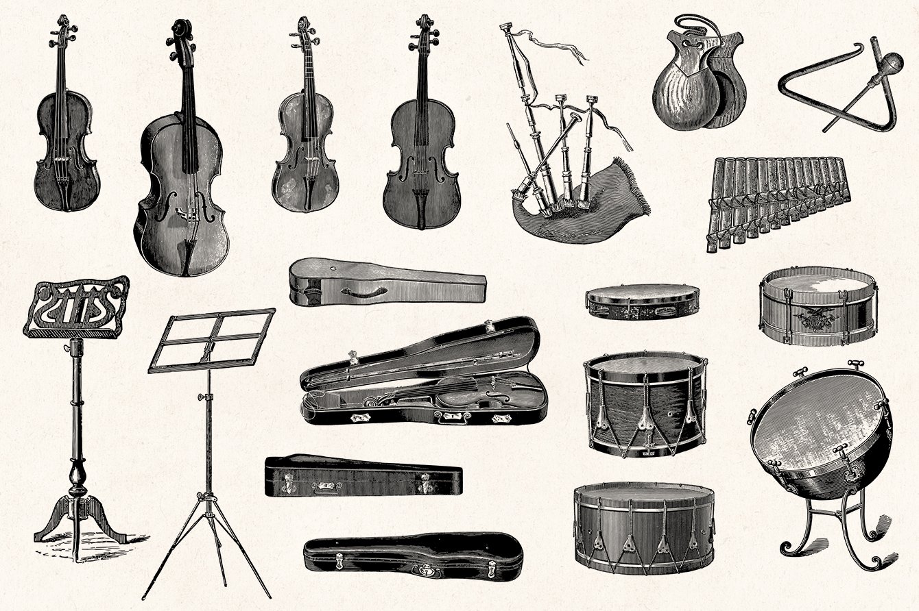 musical instruments engravings set 05 492
