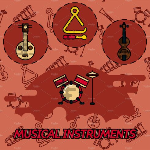 Musical instruments flat concept cover image.
