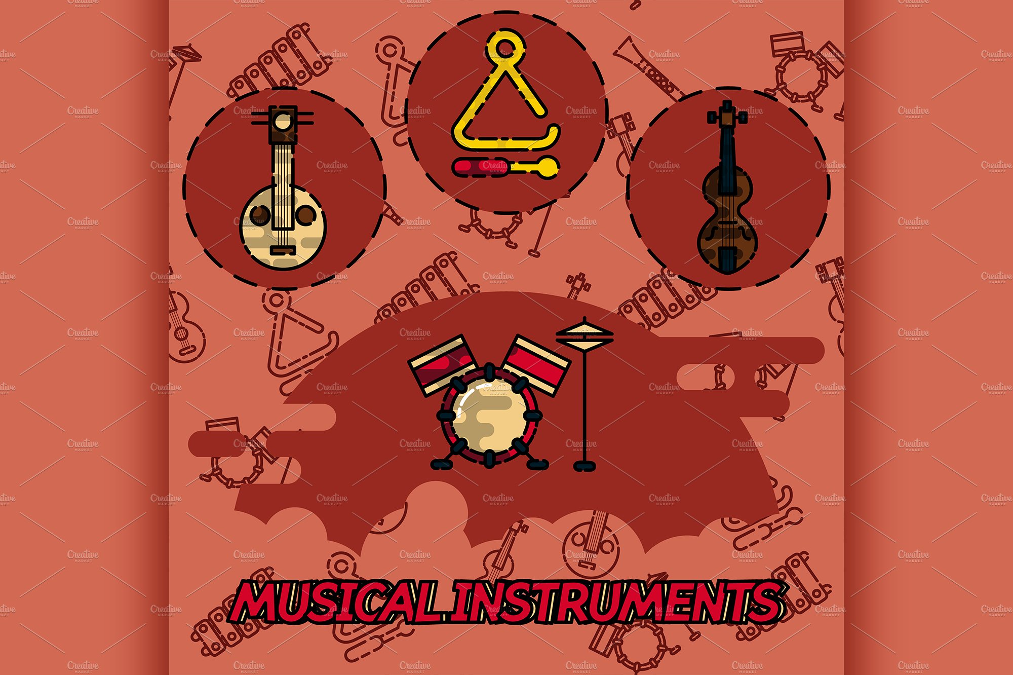 Musical instruments flat concept cover image.