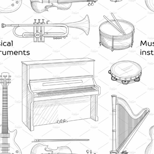 Musical instruments pattern cover image.