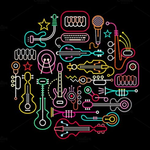 Musical Instruments Neon vector cover image.