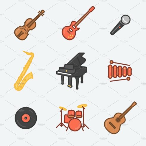 9 Musical Instruments Icons cover image.