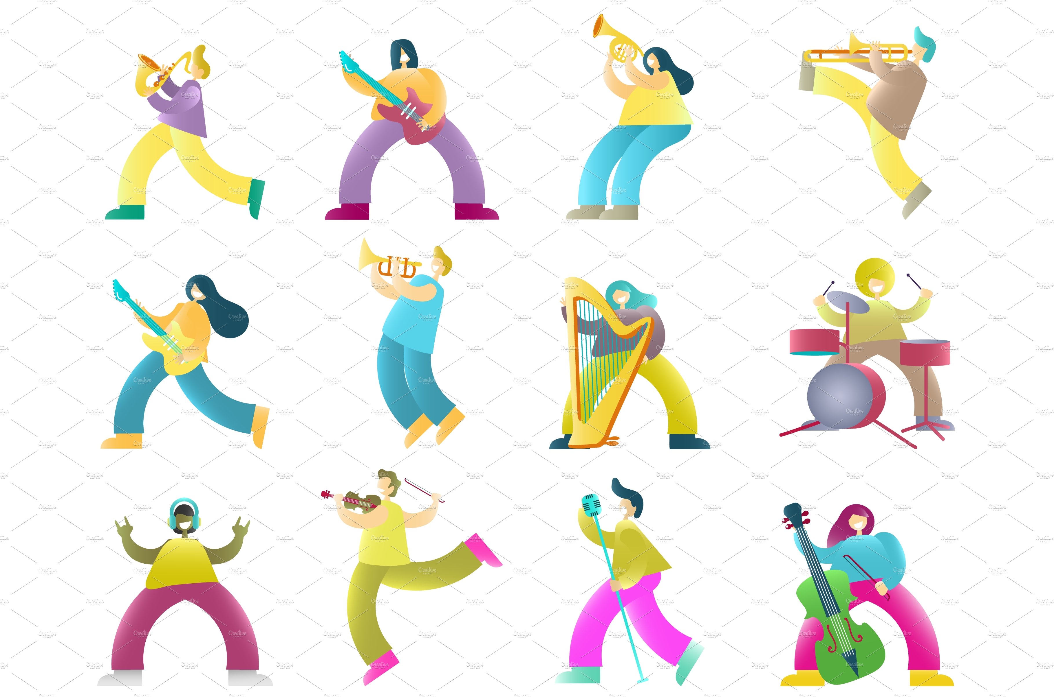 Musicians color cartoon characters cover image.