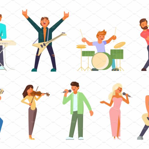Musicians and singers vector flat cover image.