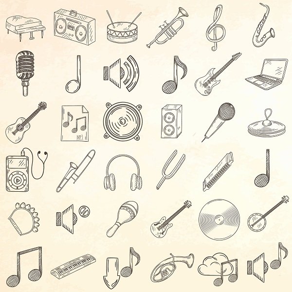 Set of hand drawn music icons. preview image.