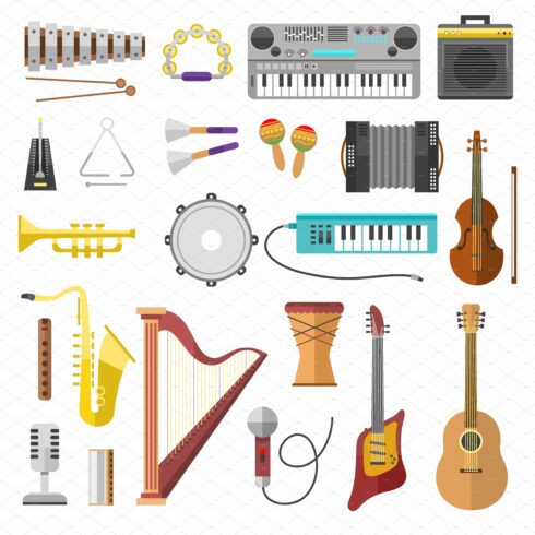 Different music instruments vector cover image.