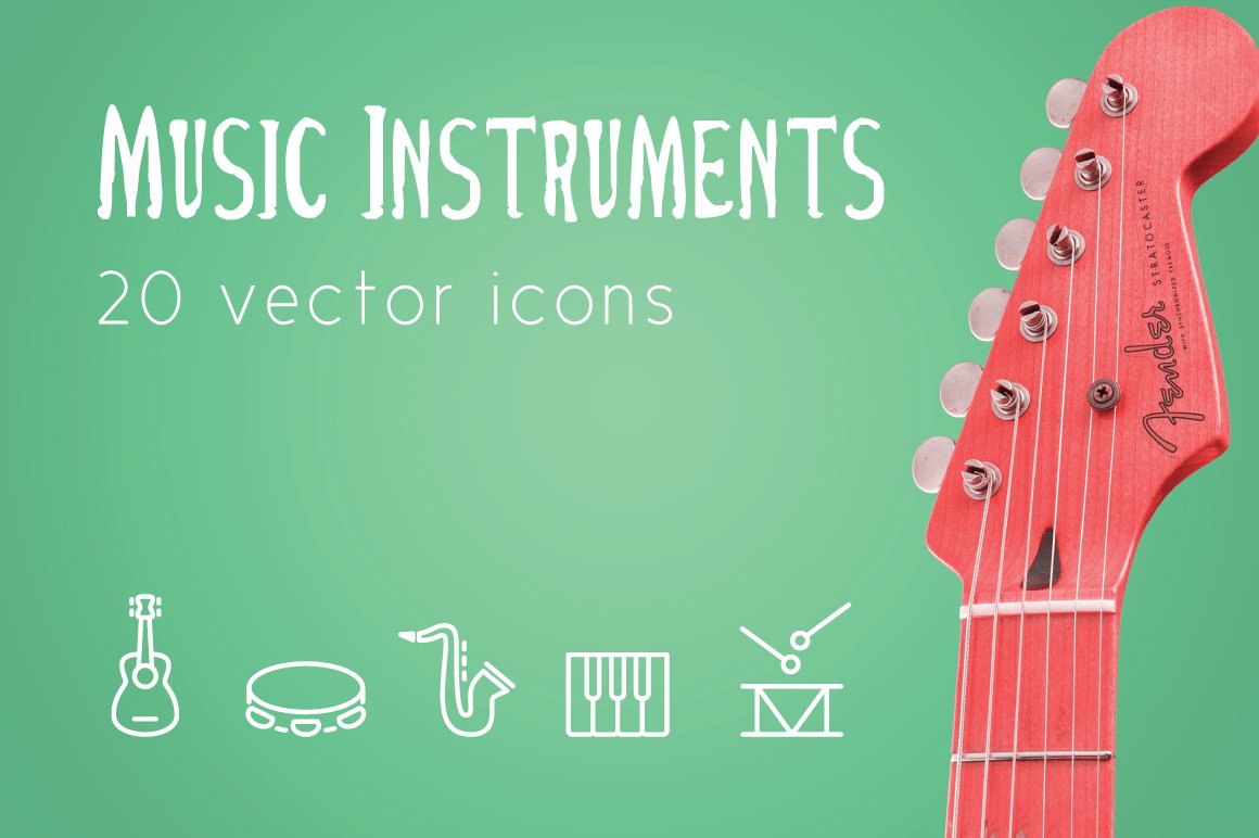 MUSIC INSTRUMENTS - vector line icon cover image.