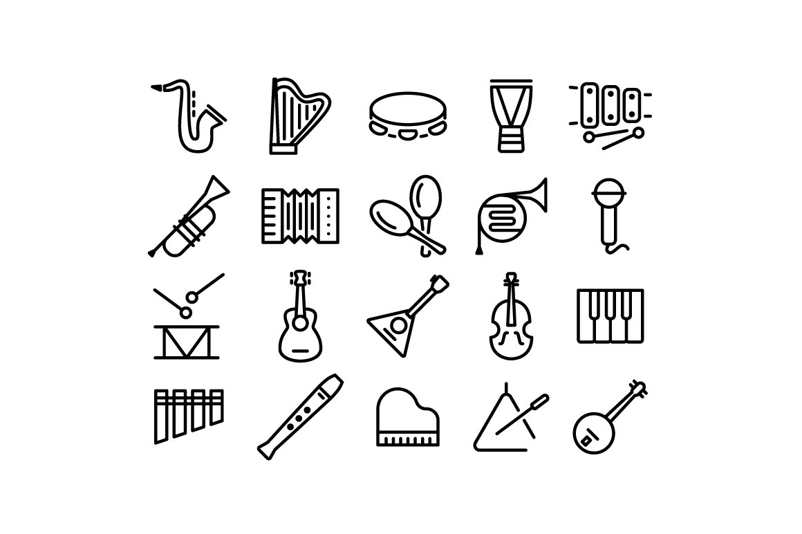 MUSIC INSTRUMENTS - vector line icon preview image.