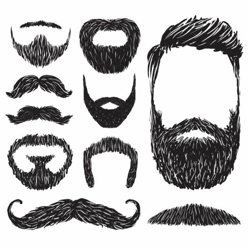 Set of mustaches and beards, vector cover image.