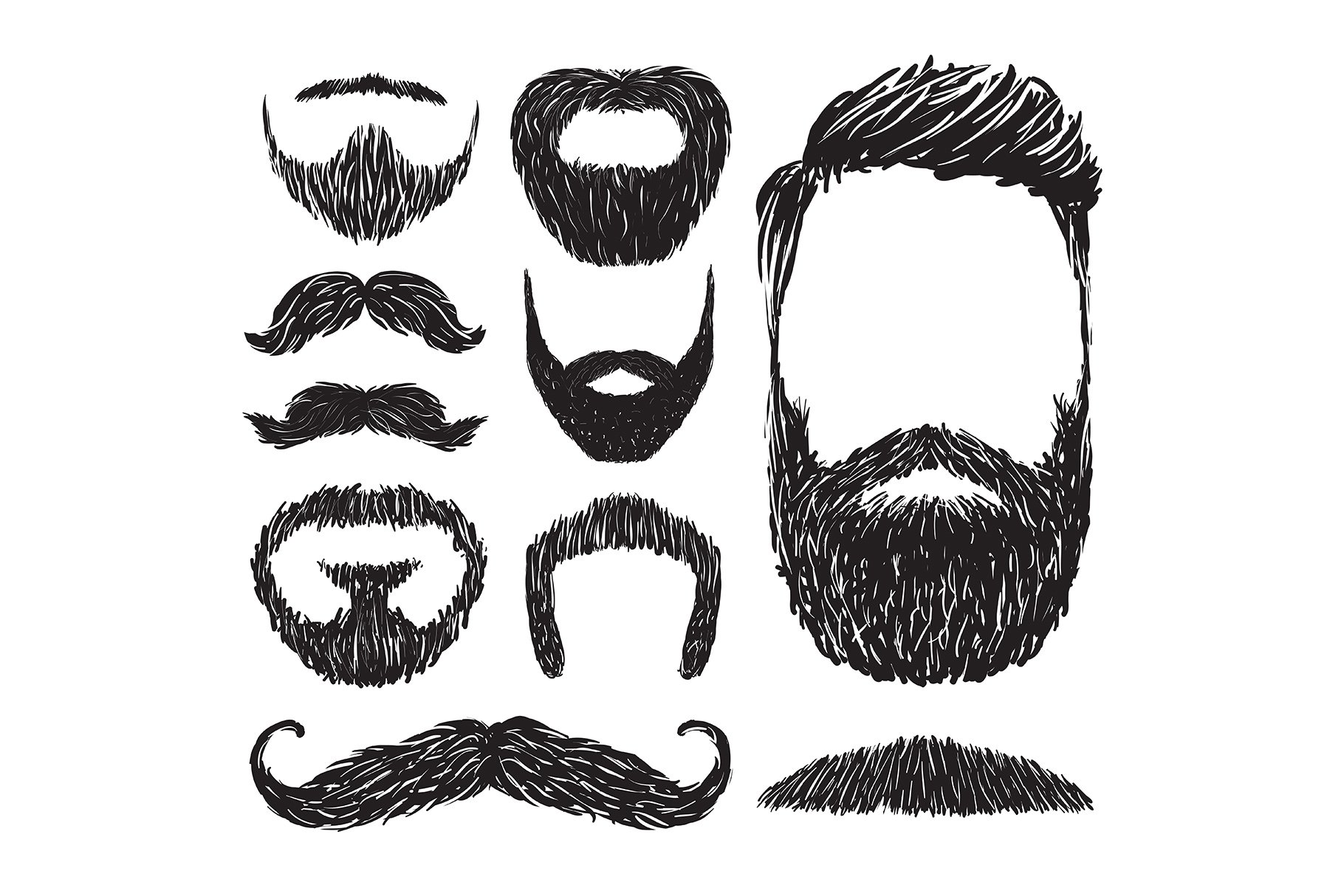 Set of mustaches and beards, vector cover image.