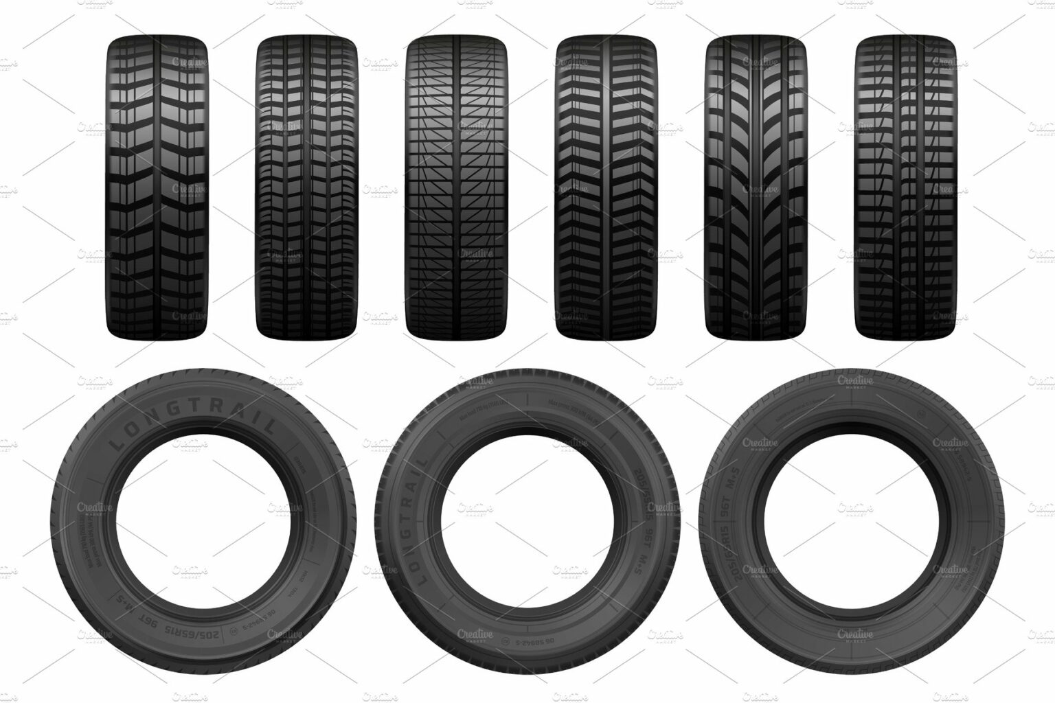Car tires tread tracks, vector MasterBundles
