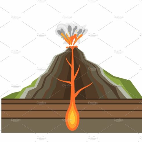 Volcano magma nature blowing up with smoke volcanic eruption lava mountain ... cover image.