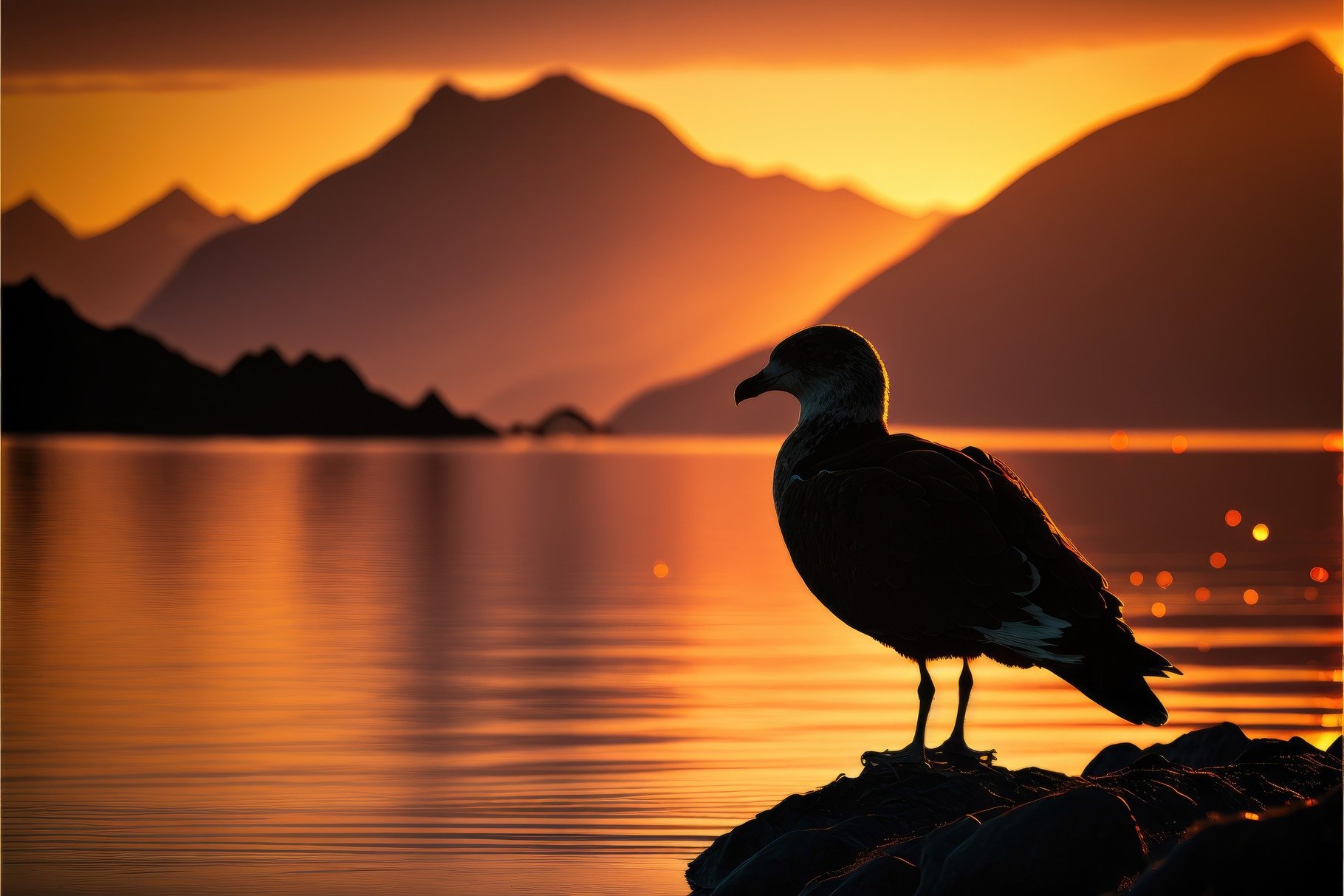 Backlit with a seagull in the foreground and a amazing golden su cover image.