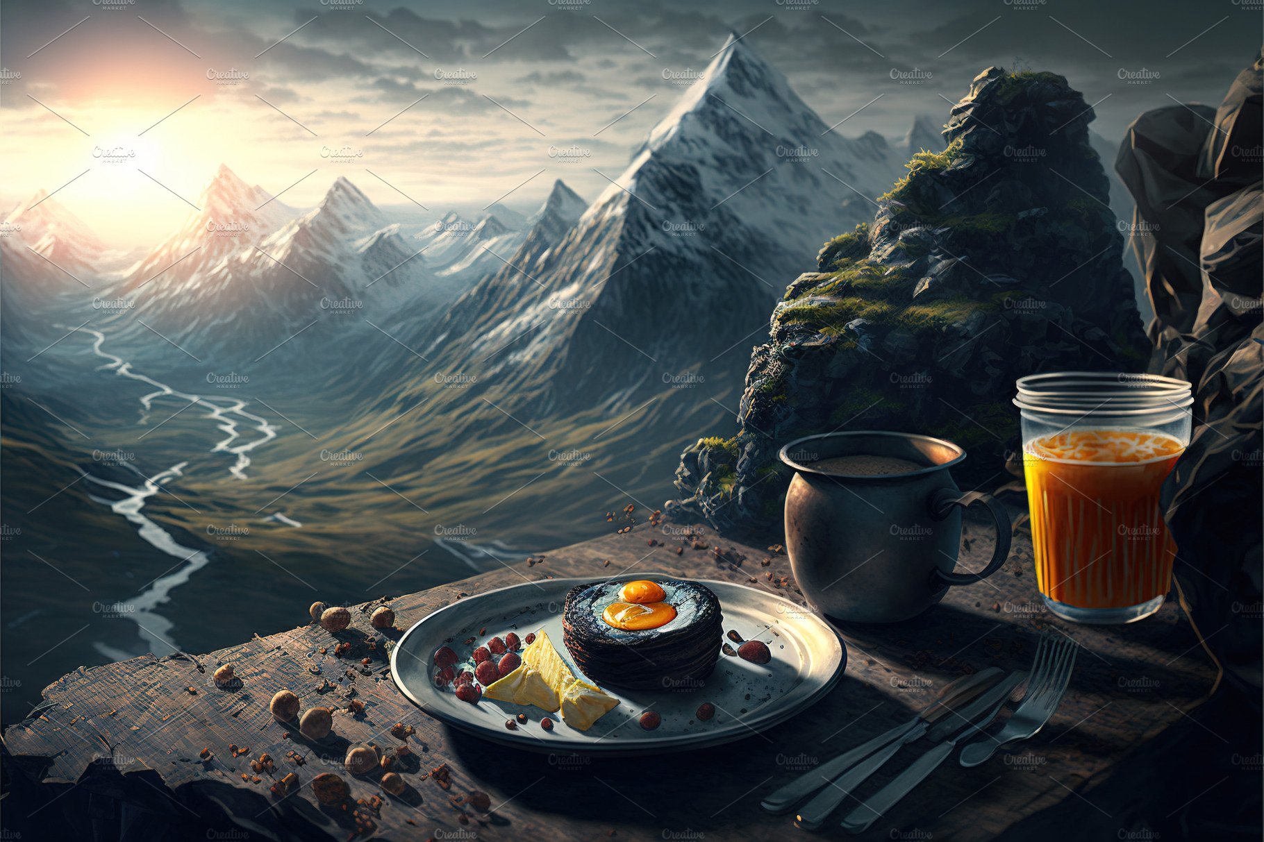 Breakfast at mountain peak cover image.