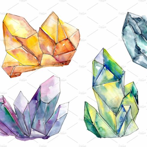 Aquarelle colorful geometric crystal cover image.