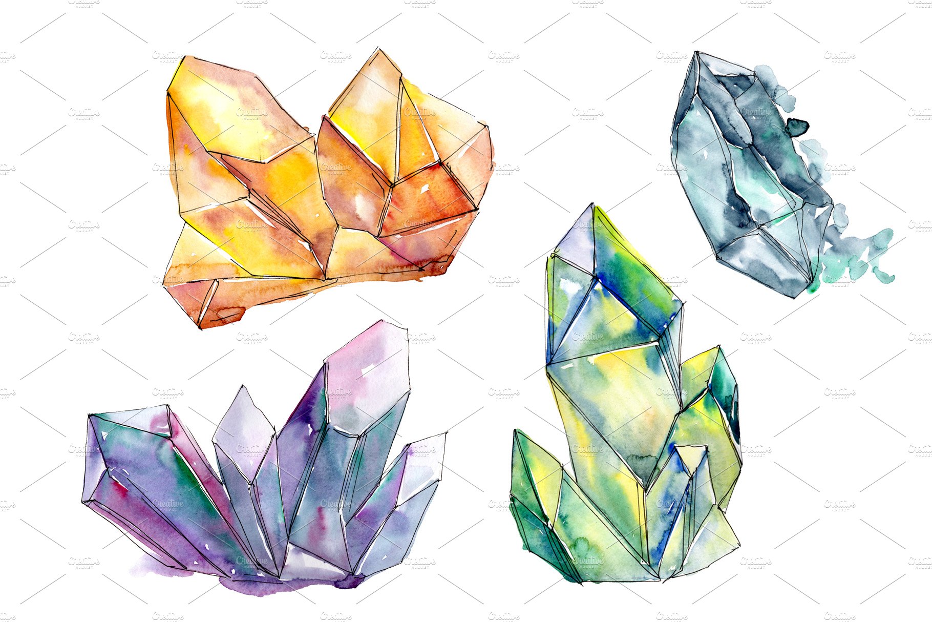Aquarelle colorful geometric crystal cover image.