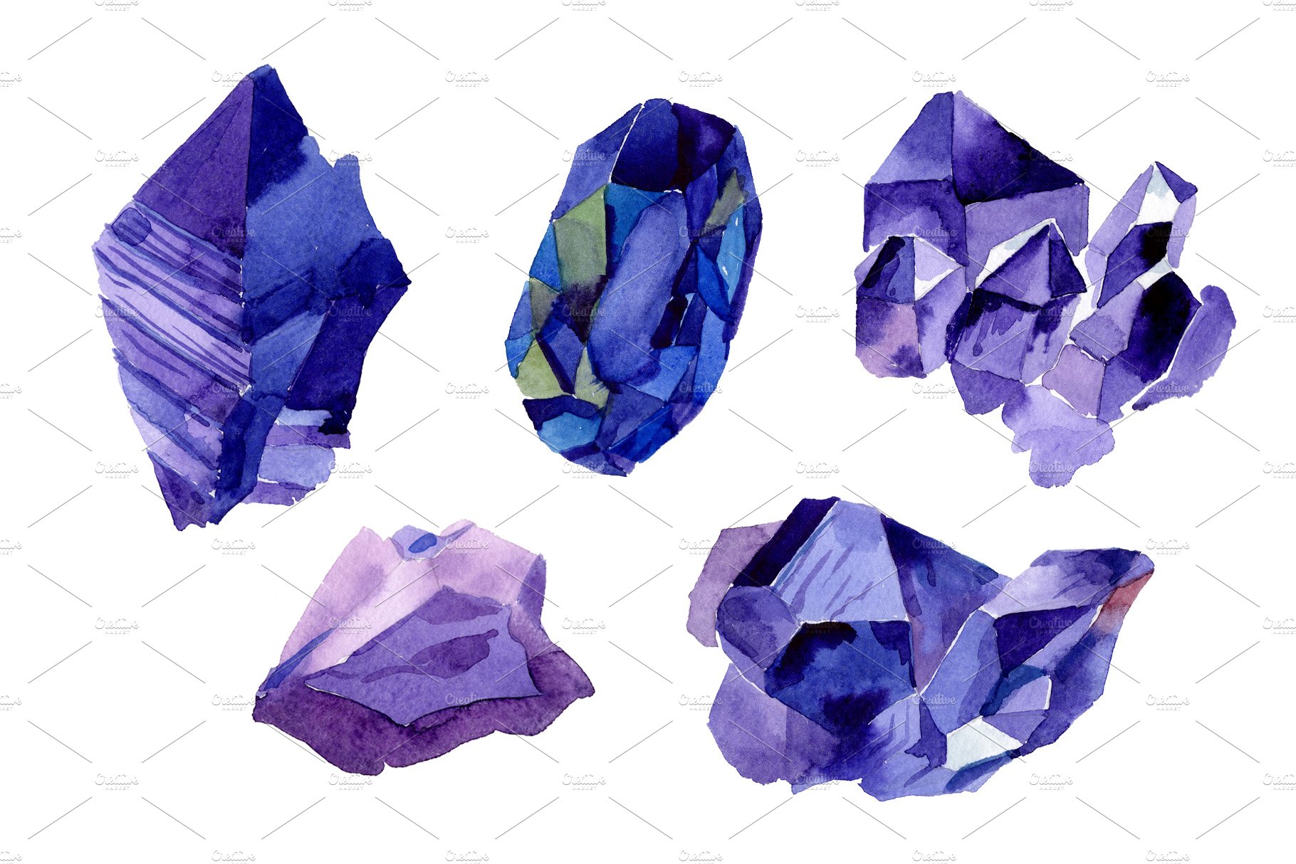 Aquarelle geometric blue crystal PNG – MasterBundles