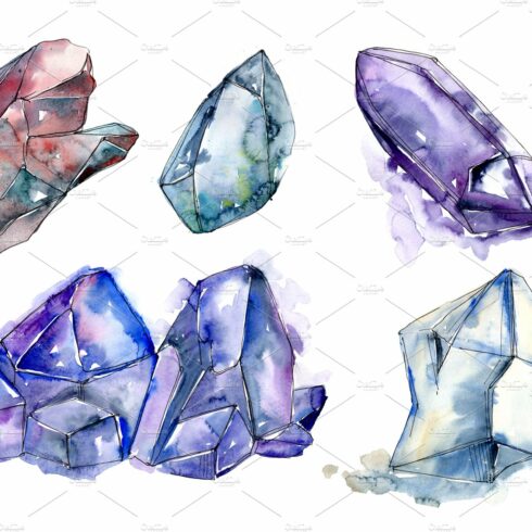 Blue mineral PNG watercolor set cover image.