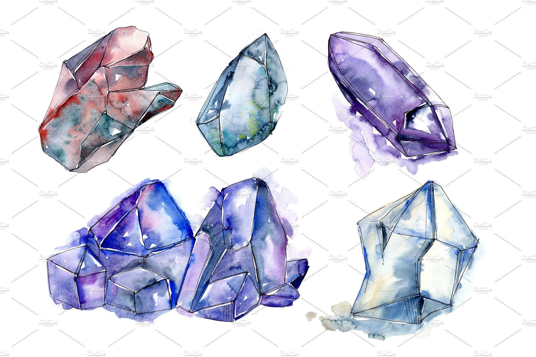 Blue mineral PNG watercolor set cover image.