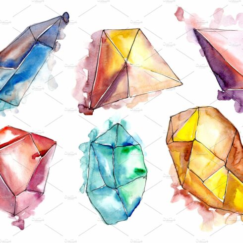 Beautiful crystals PNG watercolor cover image.