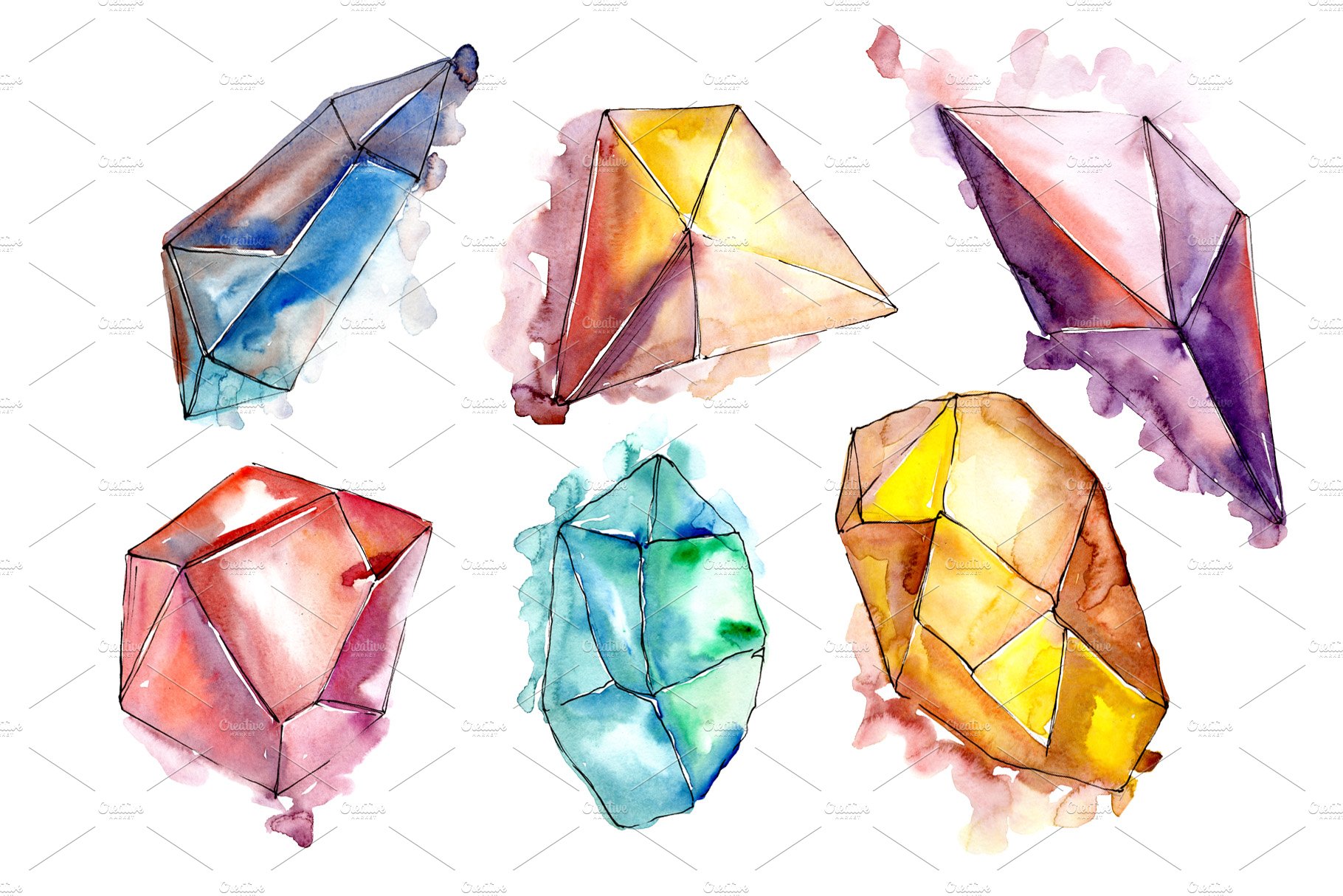 Beautiful crystals PNG watercolor cover image.