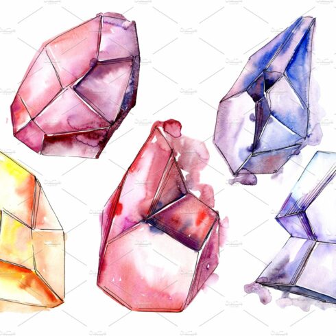 Magic crystals PNG watercolor set cover image.