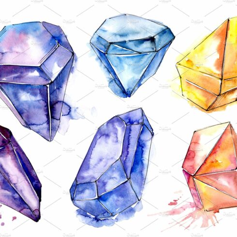 Aquarelle geometric crystal PNG set cover image.