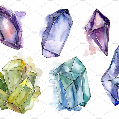 Aquarelle crystals mineral PNG set cover image.