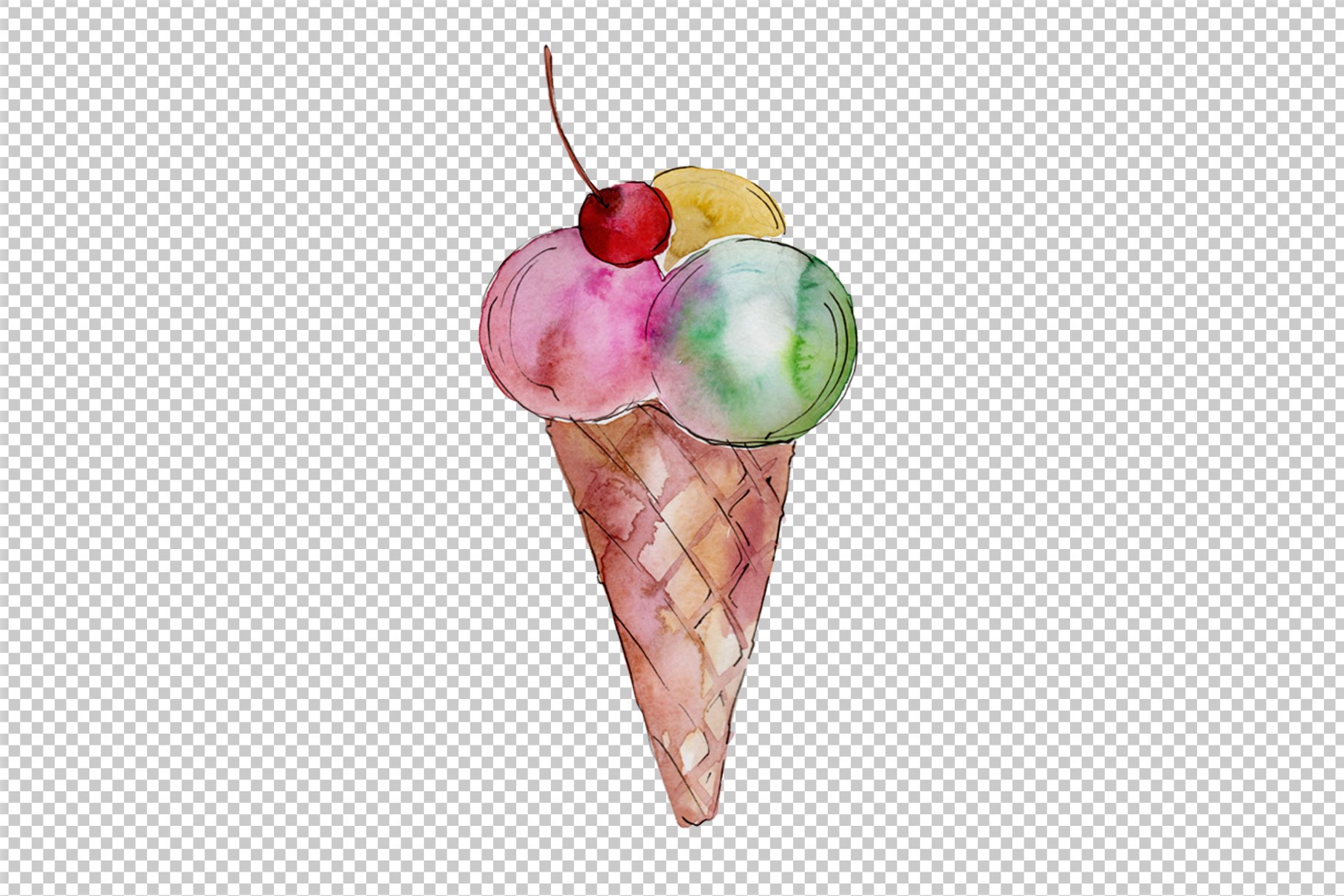 Watercolor yummy-yummy ice cream PNG preview image.