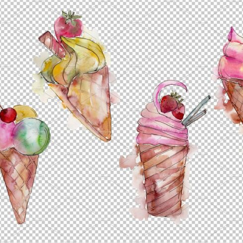 Watercolor yummy-yummy ice cream PNG cover image.