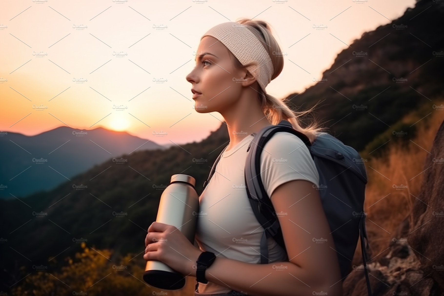 Hiker in mountain at sunset cover image.