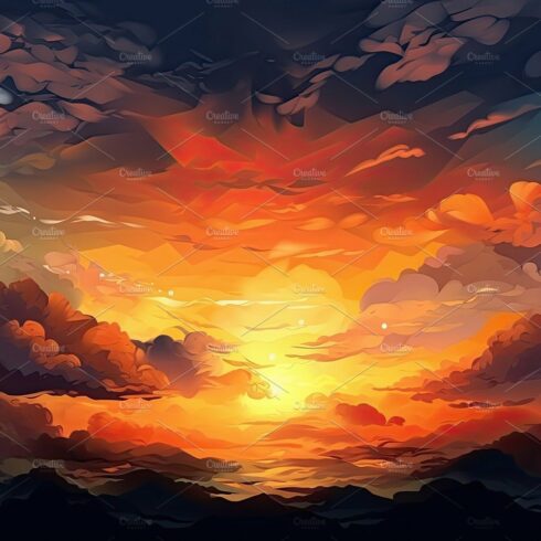 Illustrated sky with clouds, sun, stars, and sunrise or sunset. cover image.