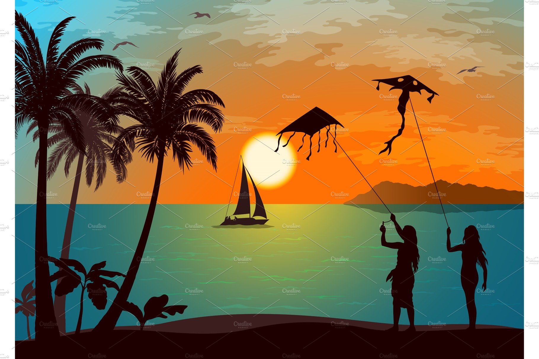 People with Kites on Tropical Beach cover image.