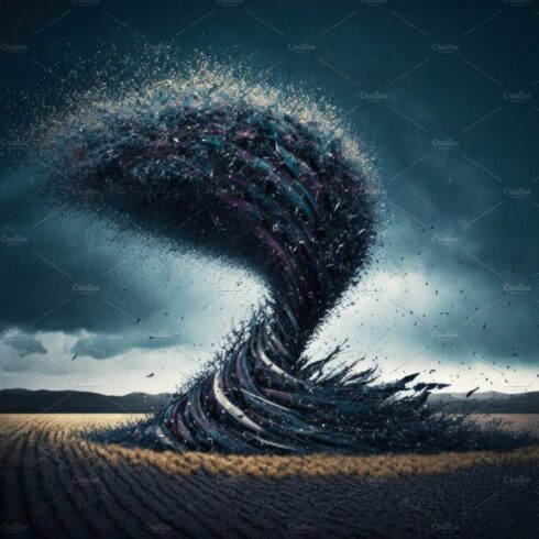 Painting of a dramatic tornado in the filed. Generative AI cover image.