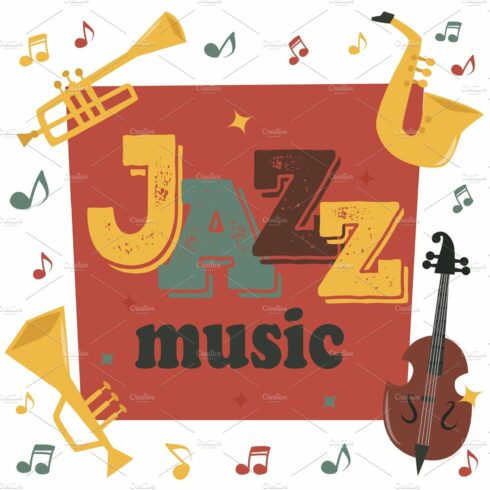 Jazz musical instruments tools background jazzband piano saxophone music so... cover image.